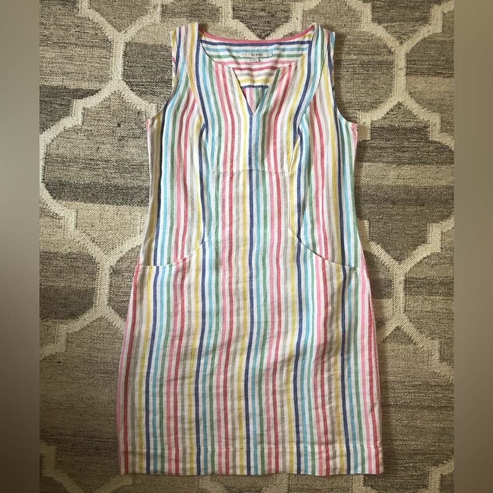Boden linen rainbow strip shift dress